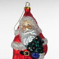 Vintage Large Glass Santa Ornament, Christmas Tree Ornament, Santa with Toys and Puppy, Holiday Decor, Figural Ornament