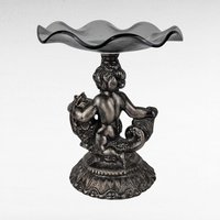 Vintage Cast Pewter Pedestal Dish, Cherub and Koi Fish, Glass Candy Dish, Trinket Dish, Unique Home Decor