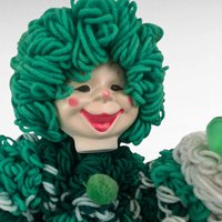 Vintage Handmade Yarn Clown, Green and White Clown Doll, Whimsical Decor, Collectible Clown, Unique Gift