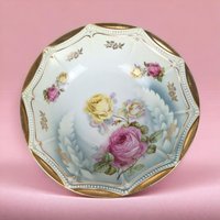 P.K. Silesia Porcelain Bowl | Floral Decor | Gold Trim | Serving Bowl | 9 3/4 Inch Wide