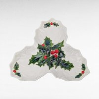 Vintage Lefton Holly Berry Relish Dish | 3-Part Serving Dish | Christmas Tableware | 1970s Ceramic
