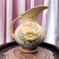 Vintage Hull Pottery Magnolia Pitcher | Art Deco Vase | Floral Ceramic Pitcher |  Collectible Pottery | 7.5 Inches