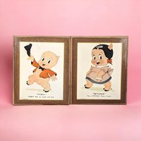 Vintage 1940s Porky Pig & Petunia Pig Wall Plaques | L. Schiesinger | Looney Tunes Decor | Cartoon Collectibles | 5.5 x 4.5 Inches
