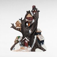 Vintage Halloween Treehouse Light, Handpainted Ceramic Haunted House, Spooky Decor, 13" Lit Treehouse, Unique Halloween Gift