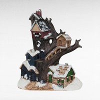 Vintage Halloween Treehouse Light, Handpainted Ceramic Haunted House, Spooky Decor, 13" Lit Treehouse, Unique Halloween Gift