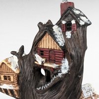 Vintage Halloween Treehouse Light, Handpainted Ceramic Haunted House, Spooky Decor, 13" Lit Treehouse, Unique Halloween Gift