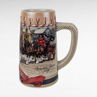 1986 Budweiser Holiday Stein | Clydesdale Horses | Christmas Town Scene | Vintage Beer Stein | Anheuser Busch Collectible