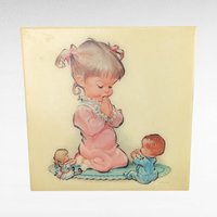 Vintage 1960s Pete Hawley Bedtime Kids Praying Wall Hanging | Retro Kids Decor