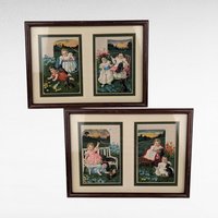 Pair of Vintage Framed Sasparilla Advertising Cards | Children & Dogs | Wall Decor | 10.5" x 8" | Set of 2