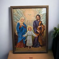 Vintage Framed Print Holy Family, Religious Wall Art, Catholic Home Decor, Gift for Grandparents, 17x13 Inch