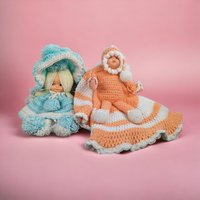 Vintage Hand Crocheted Dolls, Pair of Handmade Dolls, Crochet Art Dolls, Nursery Decor