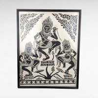 Vintage Framed Thai Goddess Rice Paper Art, Asian Wall Decor, Black and White Art, Thai Dancer Art, Buddhist Art, Spiritual Decor