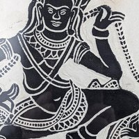 Vintage Framed Thai Goddess Rice Paper Art, Asian Wall Decor, Black and White Art, Thai Dancer Art, Buddhist Art, Spiritual Decor
