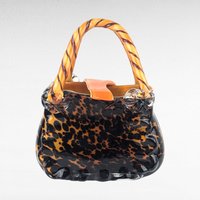 Vintage Art Glass Purse with Orange Strap | Handblown Glass Sculpture | Unique Home Decor | Collectible Glass