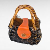 Vintage Art Glass Purse with Orange Strap | Handblown Glass Sculpture | Unique Home Decor | Collectible Glass