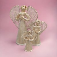 Corn Husk Angel Figurines | Set of 3 Praying Angels | Rustic Angel Decor | Handmade Angel Trio | Natural Fiber Art