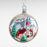 Vintage Blown Glass Ornament with Church Scene