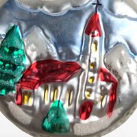 Vintage Blown Glass Ornament with Church Scene