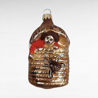 Vintage Blown Glass Christmas Ornament, Baby in Beehive, Unique Figural Ornament