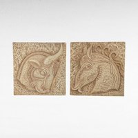 Pair of Vintage Z. Danjell Creations Greek Wall Plaques - Horse and Bull - Plaster Relief Art - Classical Decor - Textured Wall Hangings