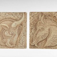 Pair of Vintage Z. Danjell Creations Greek Wall Plaques - Horse and Bull - Plaster Relief Art - Classical Decor - Textured Wall Hangings