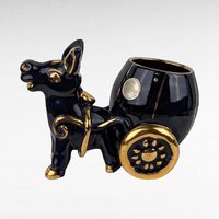 Vintage Italian Donkey and Cart Figurine - Ceramic Donkey Figurine - Blue and Gold Donkey with Cart - Italian Pottery - Donkey Decor