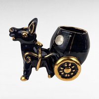 Vintage Italian Donkey and Cart Figurine - Ceramic Donkey Figurine - Blue and Gold Donkey with Cart - Italian Pottery - Donkey Decor