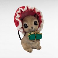 Vintage Josef Original Flocked Mouse with Present Figurine, Christmas Mouse, Holiday Decor, Collectible Figurine