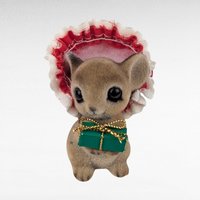 Vintage Josef Original Flocked Mouse with Present Figurine, Christmas Mouse, Holiday Decor, Collectible Figurine