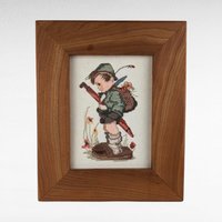 Vintage MJ Hummel "It Looks Like Rain" Cross Stitch - Framed Hummel Embroidery - Handmade Wall Decor