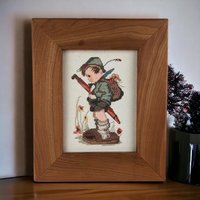 Vintage MJ Hummel "It Looks Like Rain" Cross Stitch - Framed Hummel Embroidery - Handmade Wall Decor