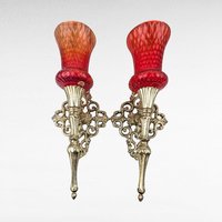 Vintage Brass Wall Sconces, Pair of Candle Holders, Ornate Italian Design, Wall Decor, Red Glass Votives