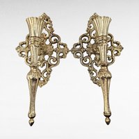 Vintage Brass Wall Sconces, Pair of Candle Holders, Ornate Italian Design, Wall Decor, Red Glass Votives