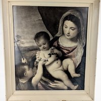 Vintage Religious Print, Madonna and Child, After Titian's "Madonna del S. Antonio," Framed, 16.5 x 14.5 Inches