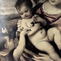 Vintage Religious Print, Madonna and Child, After Titian's "Madonna del S. Antonio," Framed, 16.5 x 14.5 Inches