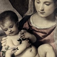 Vintage Religious Print, Madonna and Child, After Titian's "Madonna del S. Antonio," Framed, 16.5 x 14.5 Inches