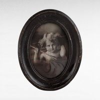 Vintage Cupid Awake Print by M.B. Parkinson | Framed Romantic Wall Art | Antique Cherub Decor | 7 Inches