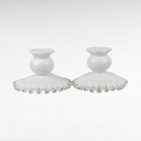 Vintage Fenton Silver Crest Candle Holders, Pair of Milk Glass Candle Holders, Taper Candle Holders, Wedding Decor, Romantic Gift