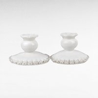 Vintage Fenton Silver Crest Candle Holders, Pair of Milk Glass Candle Holders, Taper Candle Holders, Wedding Decor, Romantic Gift