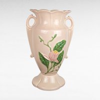 Pair of Imperfect Vintage Hull Pottery Magnolia Vases | Pink Hull Vases | Art Deco Floral Vases | 12.5 Inch Vases