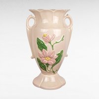 Pair of Imperfect Vintage Hull Pottery Magnolia Vases | Pink Hull Vases | Art Deco Floral Vases | 12.5 Inch Vases