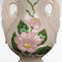 Pair of Imperfect Vintage Hull Pottery Magnolia Vases | Pink Hull Vases | Art Deco Floral Vases | 12.5 Inch Vases