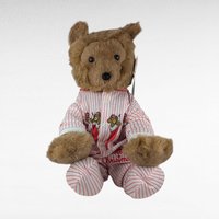 Vintage R. Dakin Bearfoot Plush in Striped Pajamas, 13" Sitting, Collectible Teddy Bear, Gift for Child, Nostalgic Toy