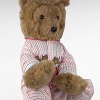 Vintage R. Dakin Bearfoot Plush in Striped Pajamas, 13" Sitting, Collectible Teddy Bear, Gift for Child, Nostalgic Toy
