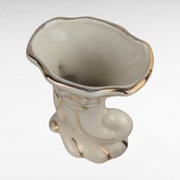Vintage Cornucopia Bud Vases - Cream Ceramic with Pink Roses & Gold - Set of 3