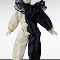 Vintage Harlequin Doll, Black and White Clown Doll, Porcelain Doll, Collectible Doll, 15 Inch Doll, Gift for Doll Collector