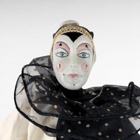 Vintage Harlequin Doll, Black and White Clown Doll, Porcelain Doll, Collectible Doll, 15 Inch Doll, Gift for Doll Collector