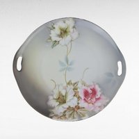 Vintage PV Vessra Germany Floral Plate, Hand-Painted Rose Design, 11" Handled Dresser Tray, Vanity Tray, Gift for Her, Shabby Chic Decor