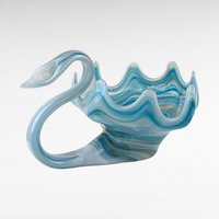 Vintage Blue Swirl Glass Swan Bowl, Hand-Blown, Mid-Century Modern, Collectible