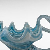 Vintage Blue Swirl Glass Swan Bowl, Hand-Blown, Mid-Century Modern, Collectible